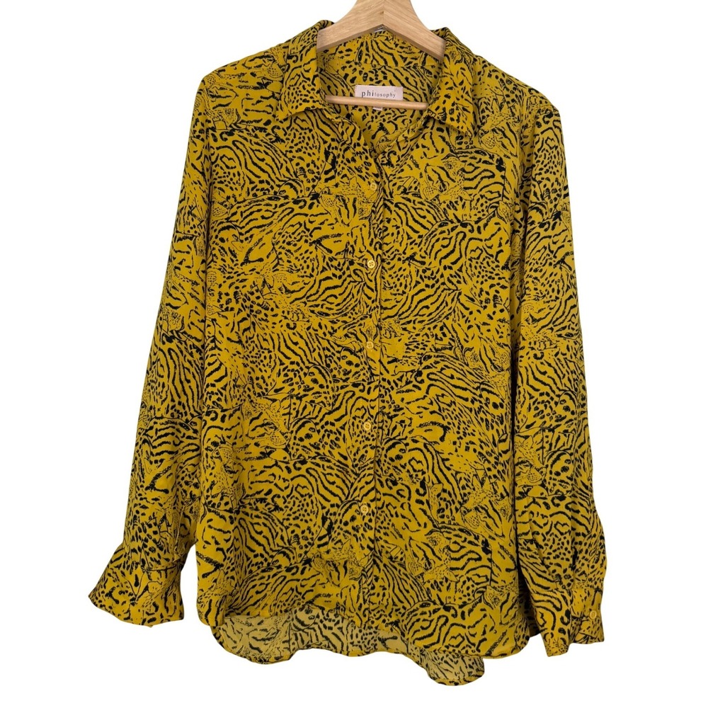 Philosophy Republic Clothing Yellow Animal Print Tiger Button Up Shirt Large L